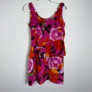 Trina Turk Sleeveless 100% Silk Sheath Dress-Ruffles-Pink Floral-Size 6